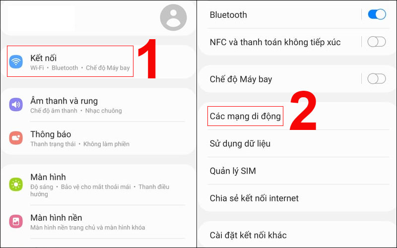  Chọn Các mạng di động trong mục Cài đặt